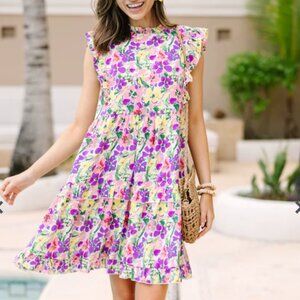 Shop the MInt Floral Tiered Ruffle Sleeveless High Neck Babydoll Dress Sz M